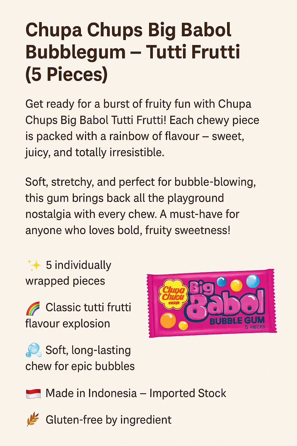 Chupa Chups Big Babol Bubblegum x5 Pieces - Tutti Frutti
