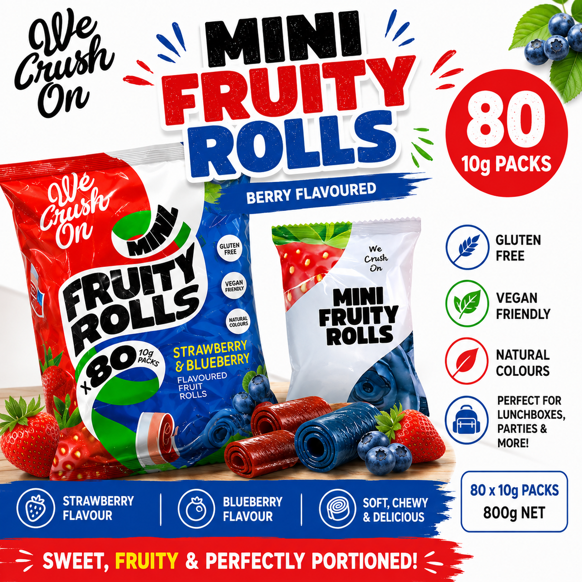 Mini Fruity Rolls – Strawberry & Blueberry 80 Rolls
