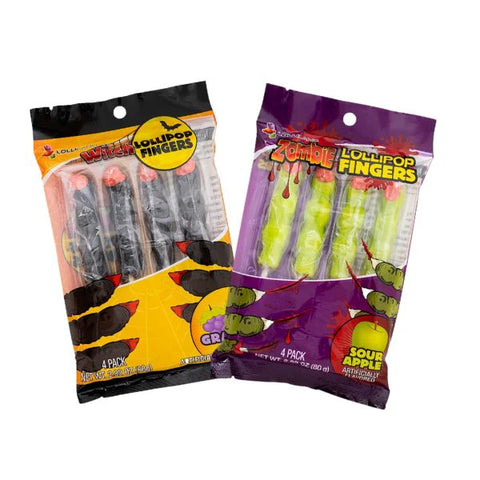 Assorted Halloween Witch OR Zombie Finger Lollipops x4