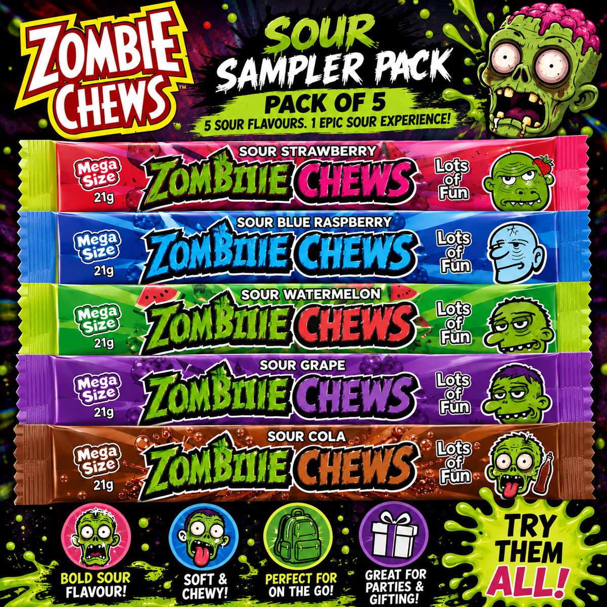 Zombie Chews Sour Sampler Pack - 5 Pack
