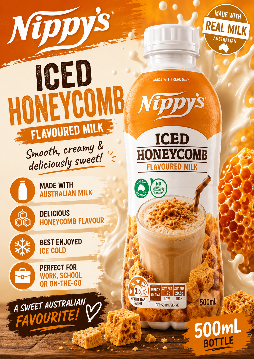 Nippys 500ml Bottle - Iced Honeycomb