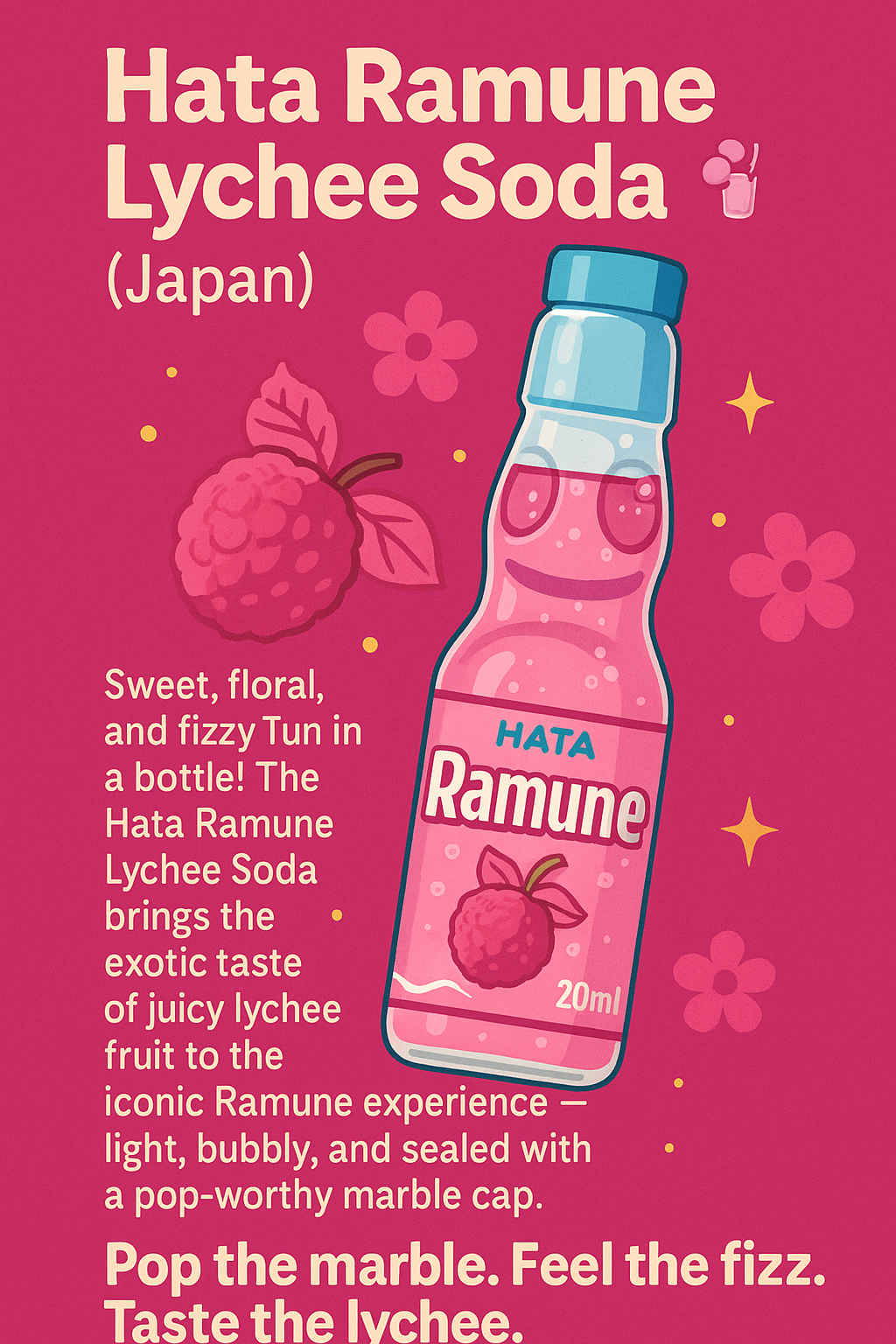 Japanese Hata Ramune 200ml - Lychee
