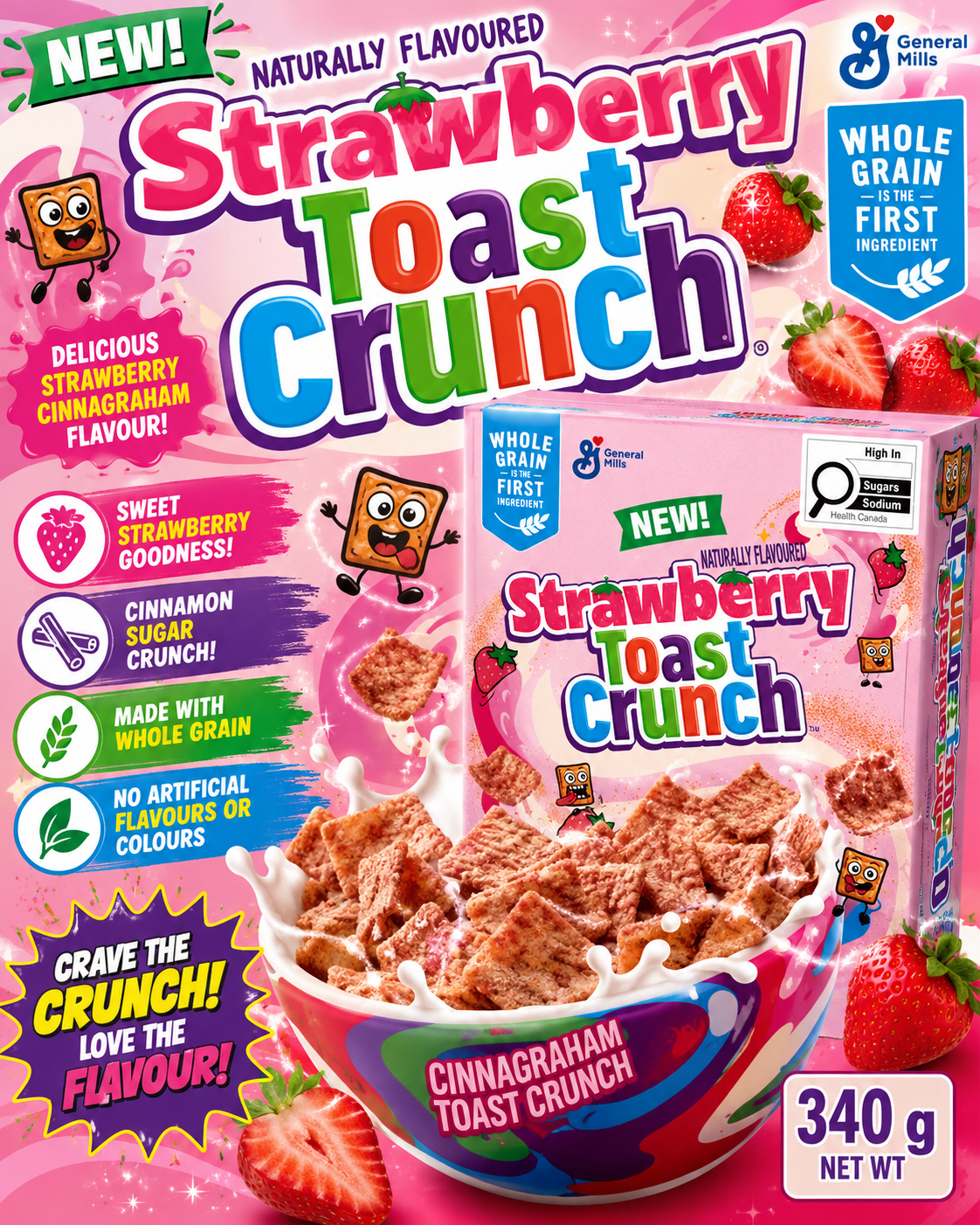 USA Cereal Cinnagraham Toast Crunch Strawberry 340gm